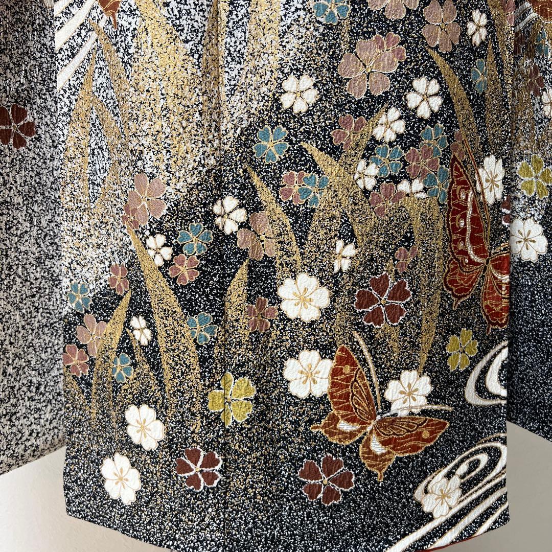 356 振袖フルセット 正絹 グレー 黒モノトーン 金彩 たたき染め シック