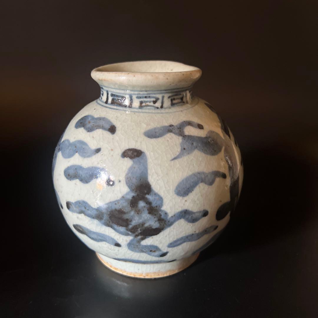 骨董　瓷器　染付双寿缶　茶壺　中国美術