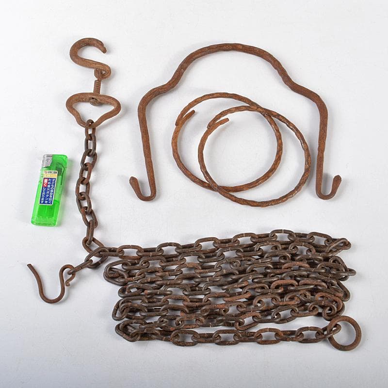 茶道具　田中敏孝作　釣釜道具　釣手　釜釻　釜鎖　一揃　共箱　V　R5786