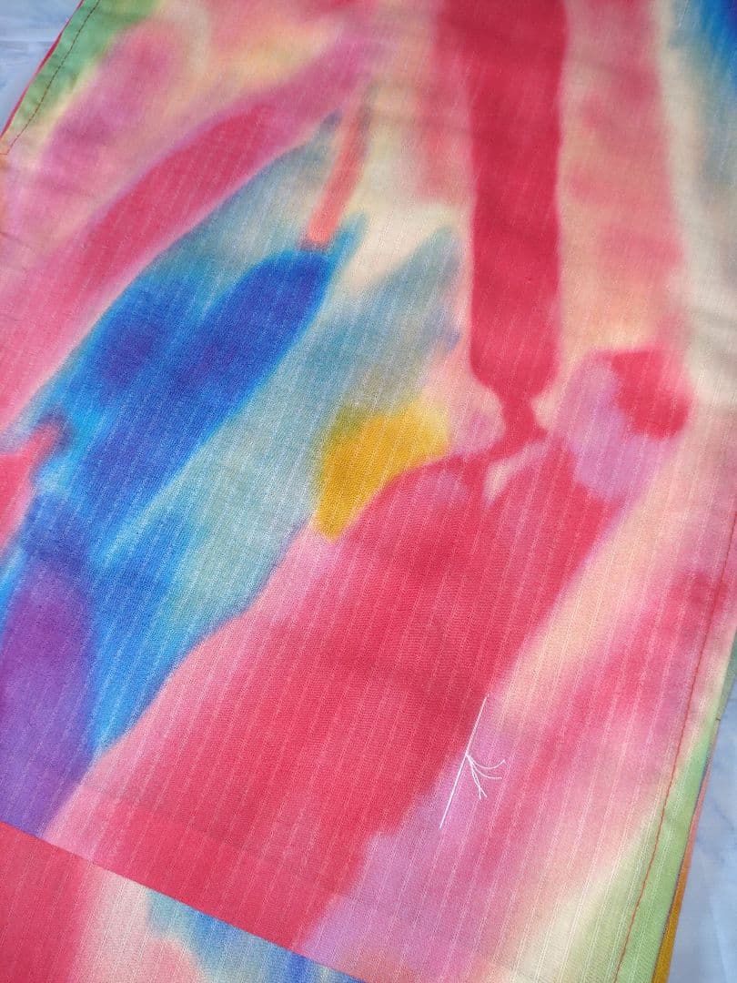 新品未使用　浴衣　カラフル　綿麻　ふくれ織の半幅帯　白とイエロー　2点セット