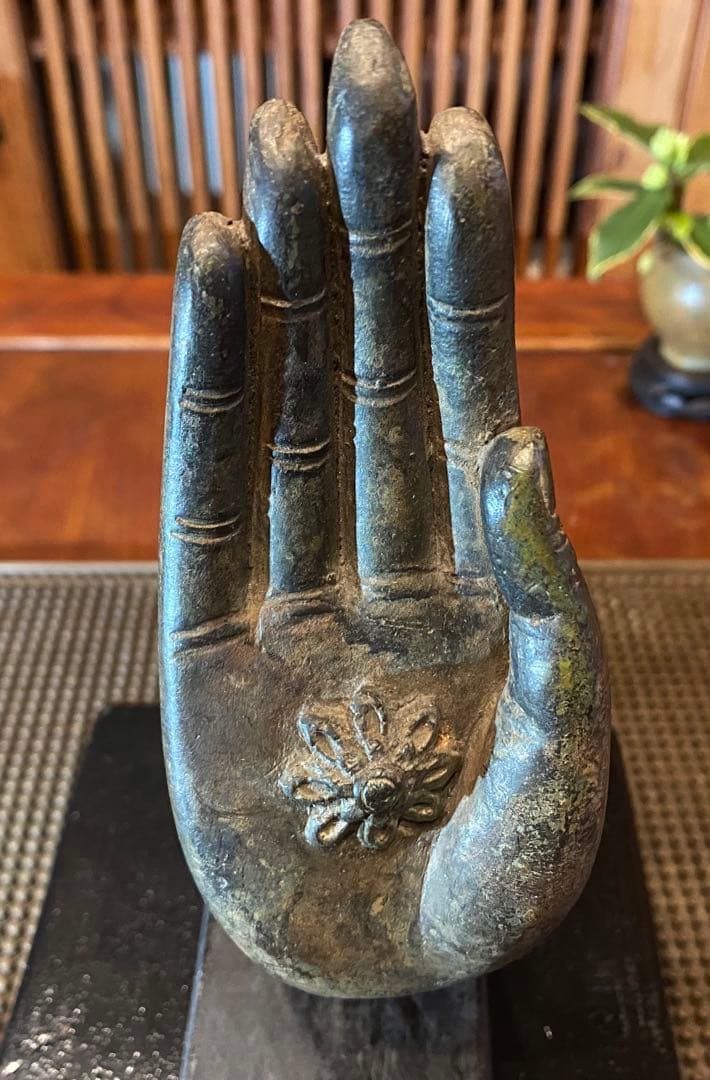 1７世紀　古代タイ国　アユタヤ様式 青銅製　仏手　鑑賞台付 ヴィンテージレア