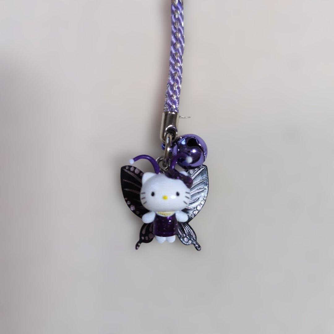 ご当地キティ 根付けストラップ 蝶 バタフライ 紫