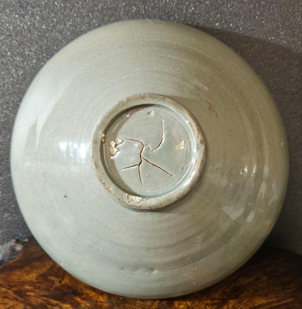 【本物保証❗】李氏朝鮮時代　李朝青磁　陰刻　双鳳凰文　鉢　菓子鉢　径19.5cm