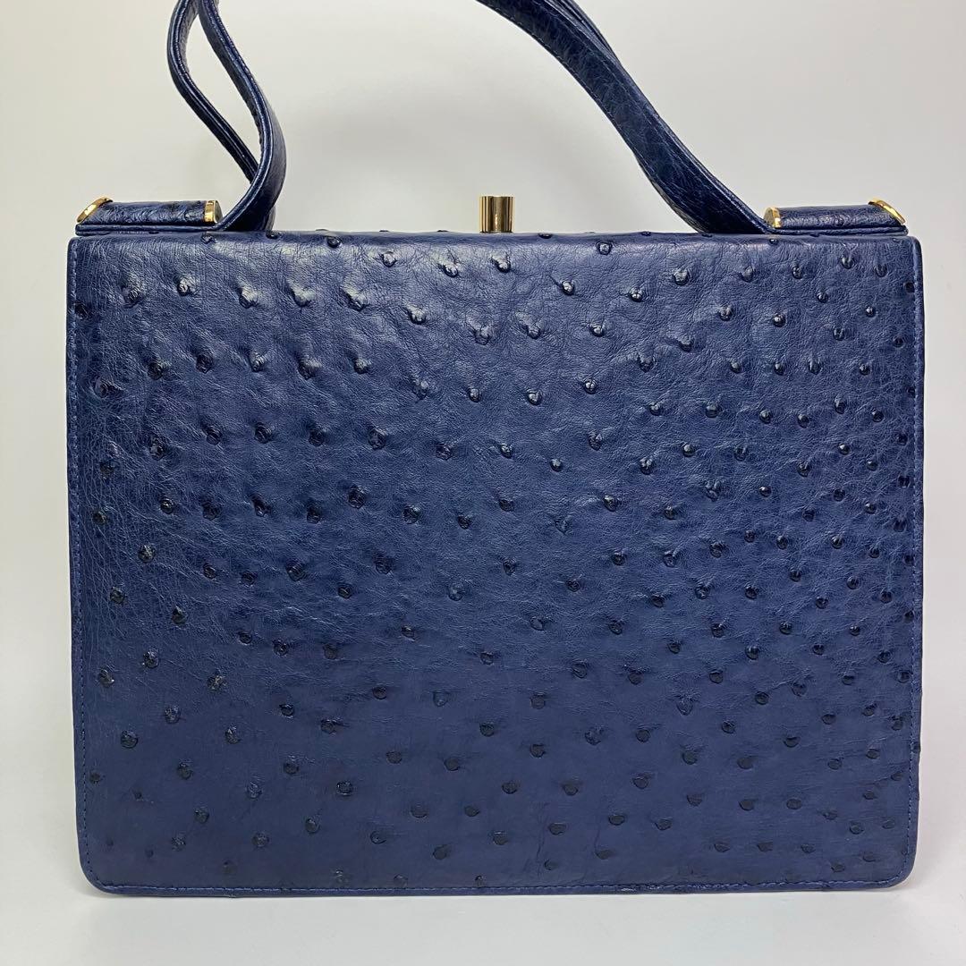 COMTESSE コンテス ハンドバッグ オーストリッチ　ブルー　ゴールド金具