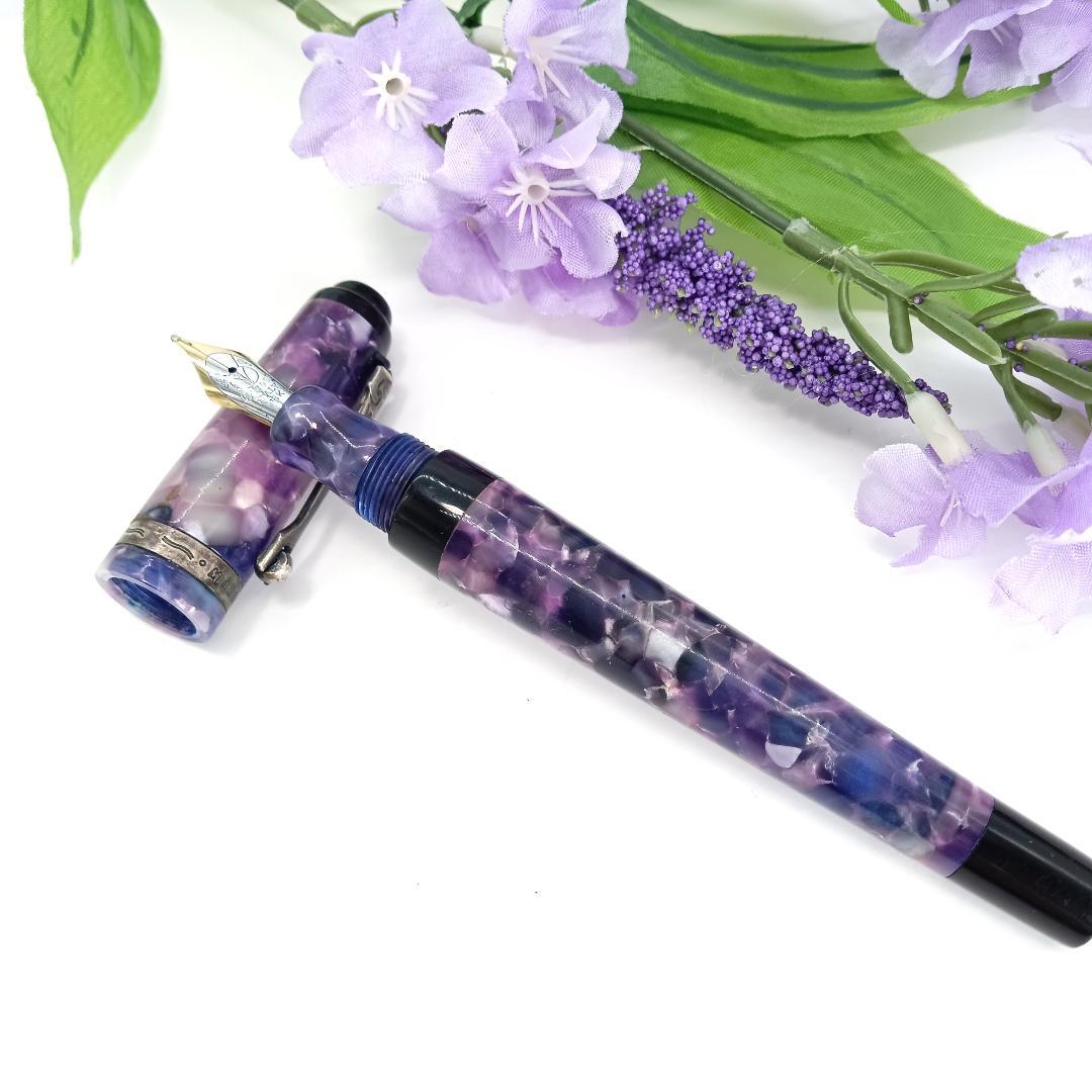 希少 マーレン K18 万年筆 イタリア製 マーブル パープル 流通少
