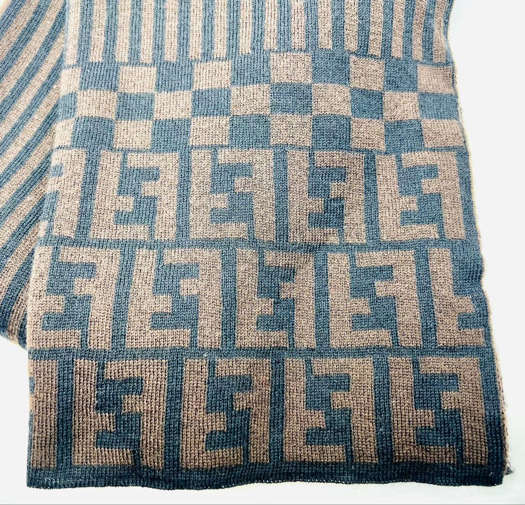 FENDI フェンディ ズッカ柄 ストライプ マフラー ウール100% 保管品