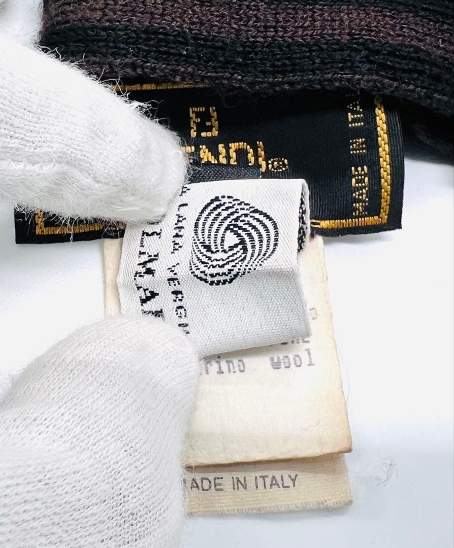 FENDI フェンディ ズッカ柄 ストライプ マフラー ウール100% 保管品