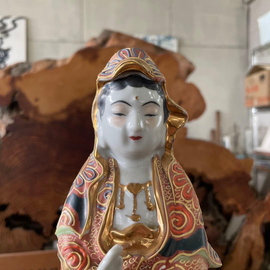 M*デ様 九谷焼 龍と雲に乗る観音菩薩像 神像 仏像 高さ30.5cm