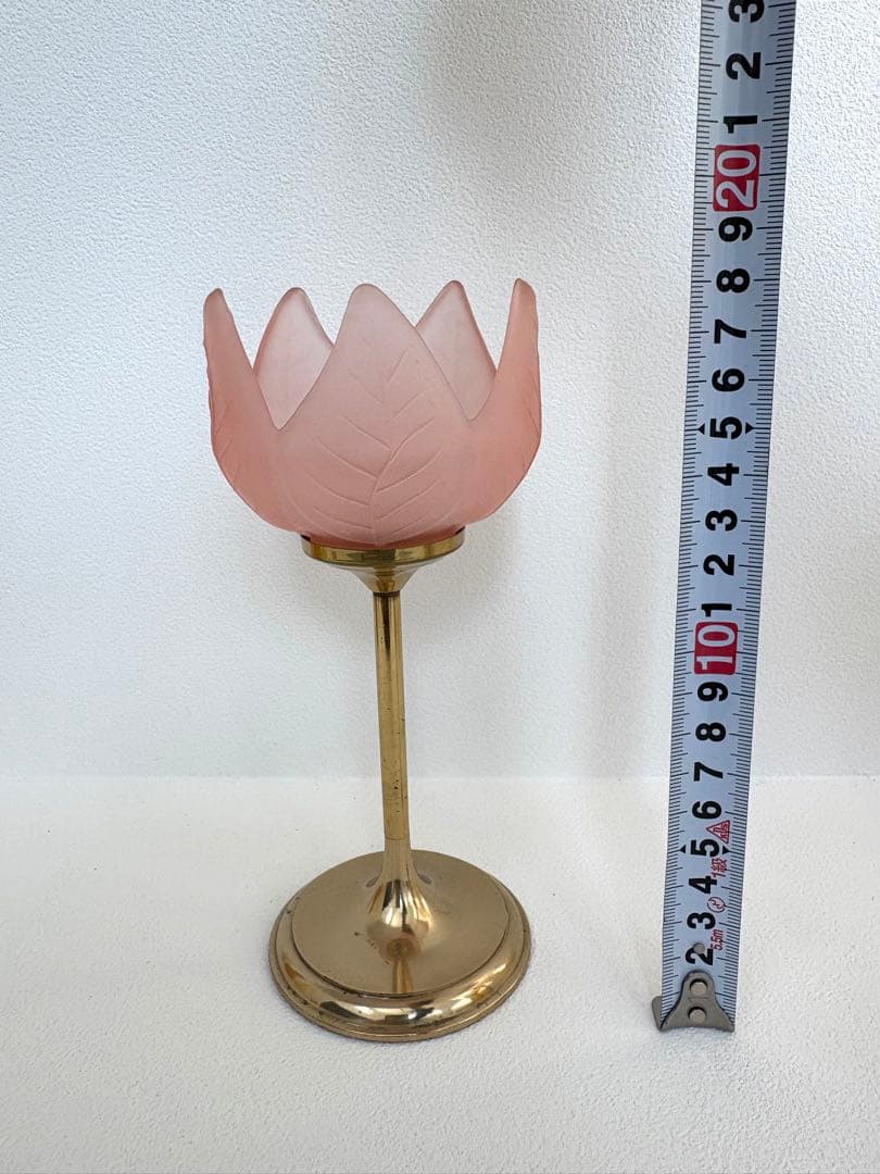 ピンクガラスキャンドルホルダー　チューリップ　ヴィンテージ　フラワーベース