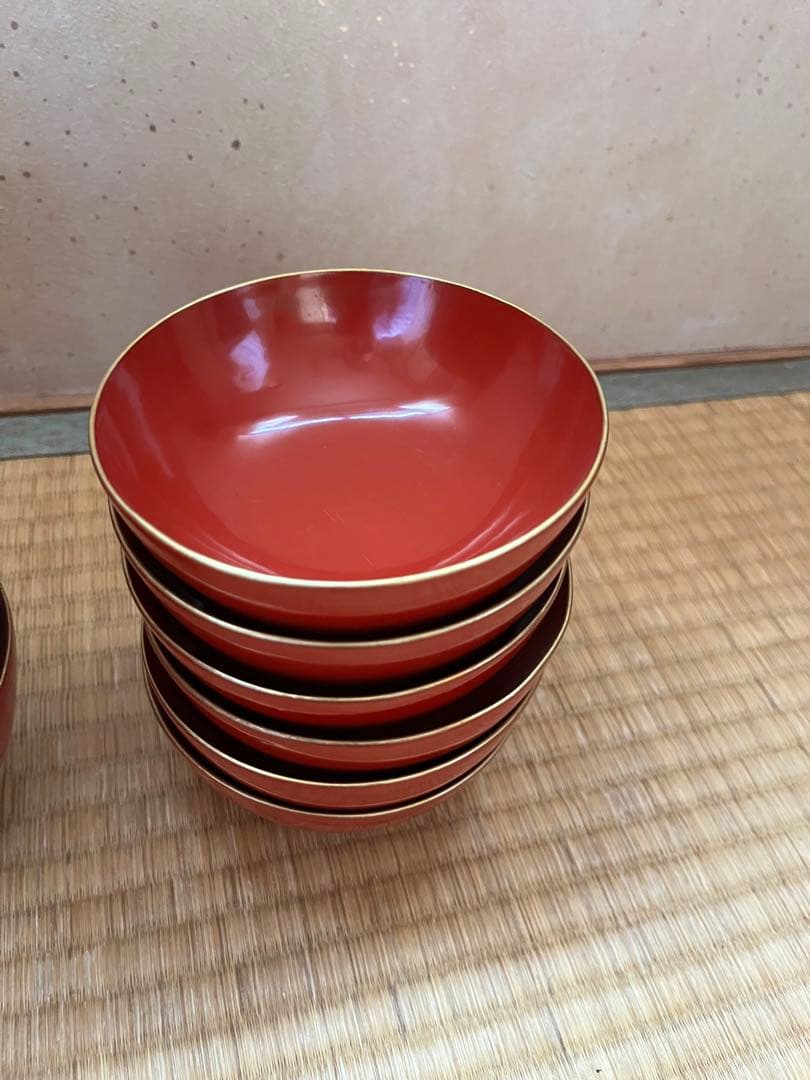 蔵出し 朱塗りのお膳6セットとその他　大量まとめセット！　レトロ品　漆器食器