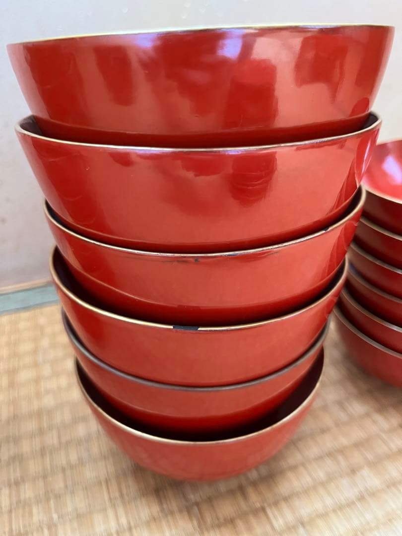 蔵出し 朱塗りのお膳6セットとその他　大量まとめセット！　レトロ品　漆器食器