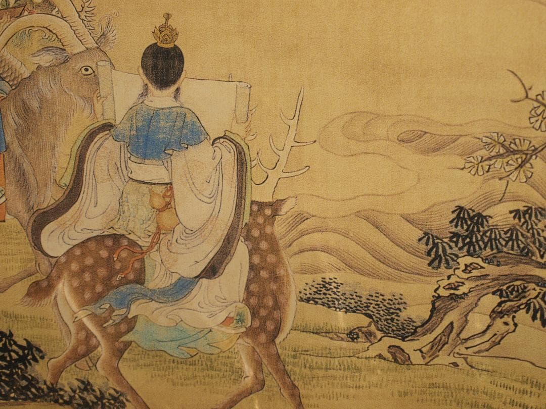 中国清時代 任熊作 群仙祝夀图人物掛け軸骨董品　捲り BD646A14-1