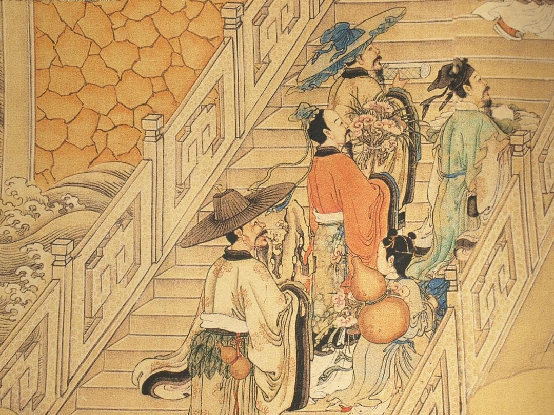 中国清時代 任熊作 群仙祝夀图人物掛け軸骨董品　捲り BD646A14-1