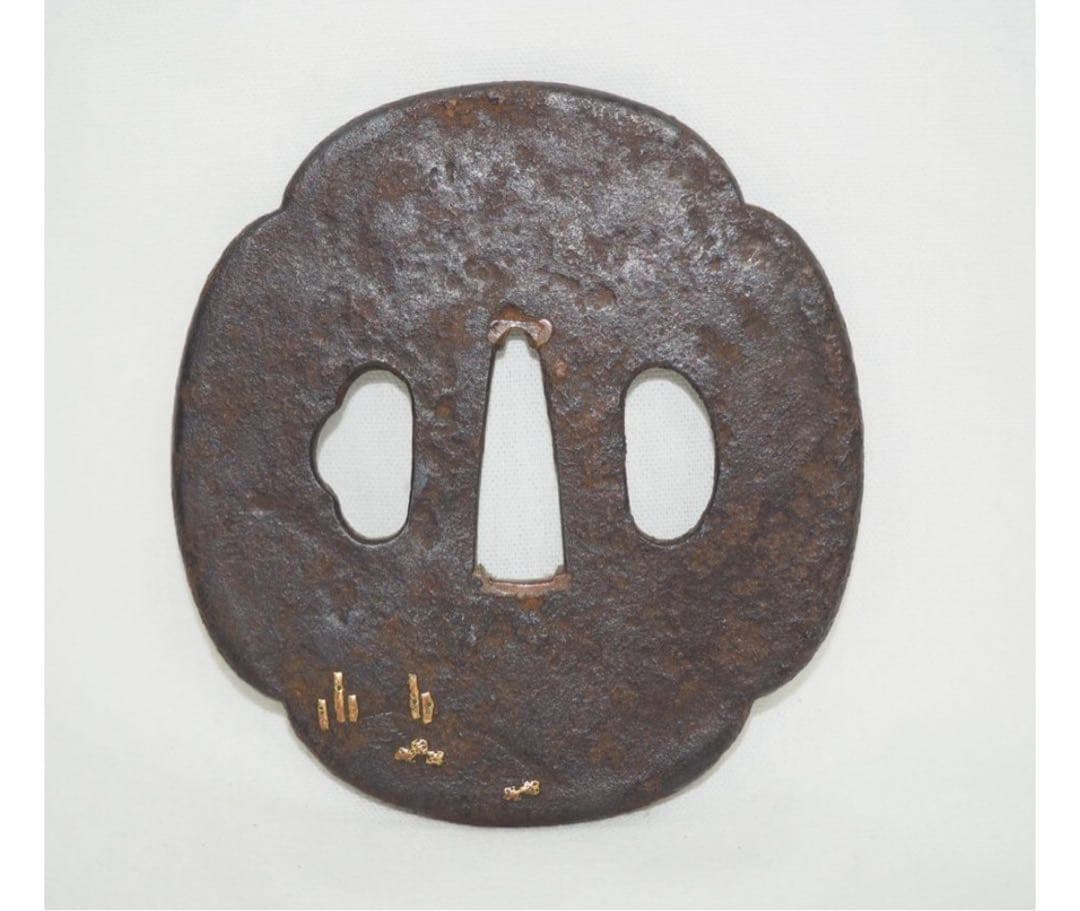 送料無料　江戸時代　無銘鐔/鍔　牛飼いの牧童図象嵌