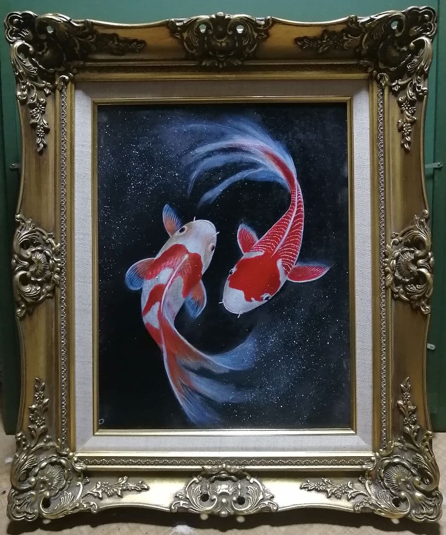 絵画　アクリル絵　アクリル絵の具　額縁 鯉　原画