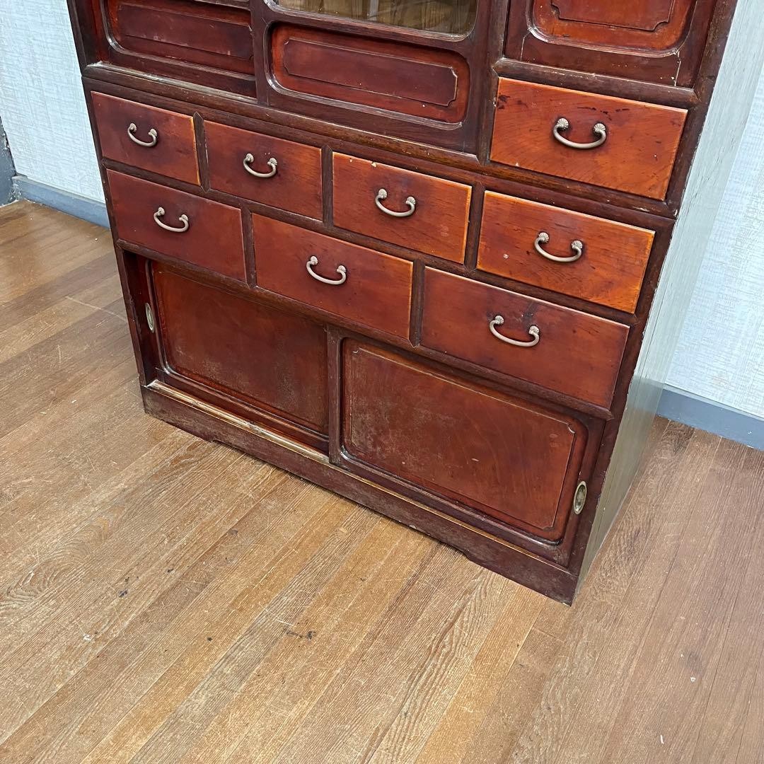 【アンティーク】時代家具 無垢材 茶箪笥 水屋箪笥 食器棚 二分割 古家具