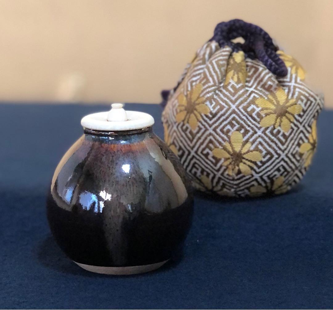 《レ》茶道具 瀬戸 飴釉 茶入 仕覆付 共箱　251119え4