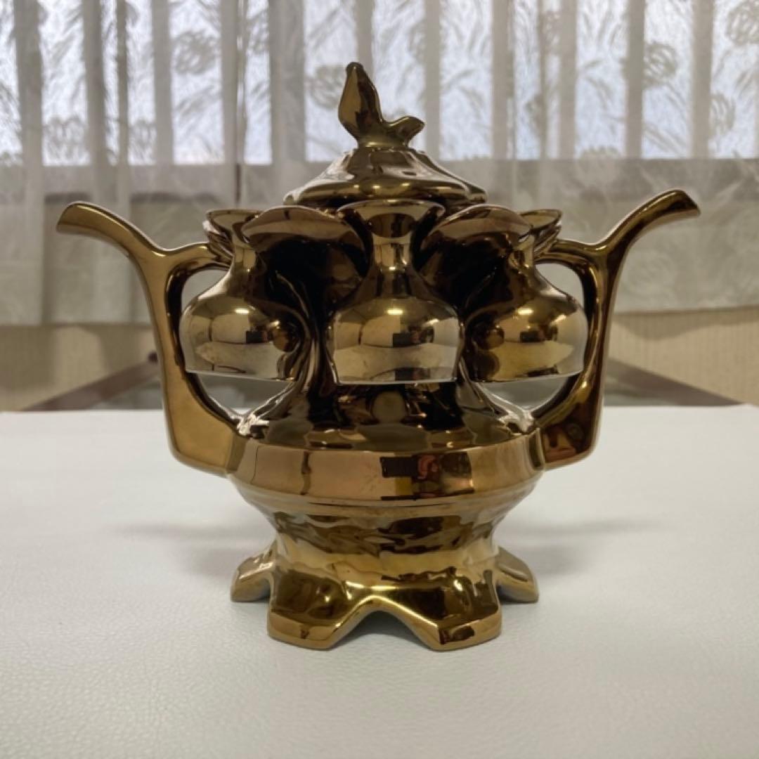 ティーポット カップ 茶器 置物 陶磁器 金色 装飾品 レトロ ヴィンテージ