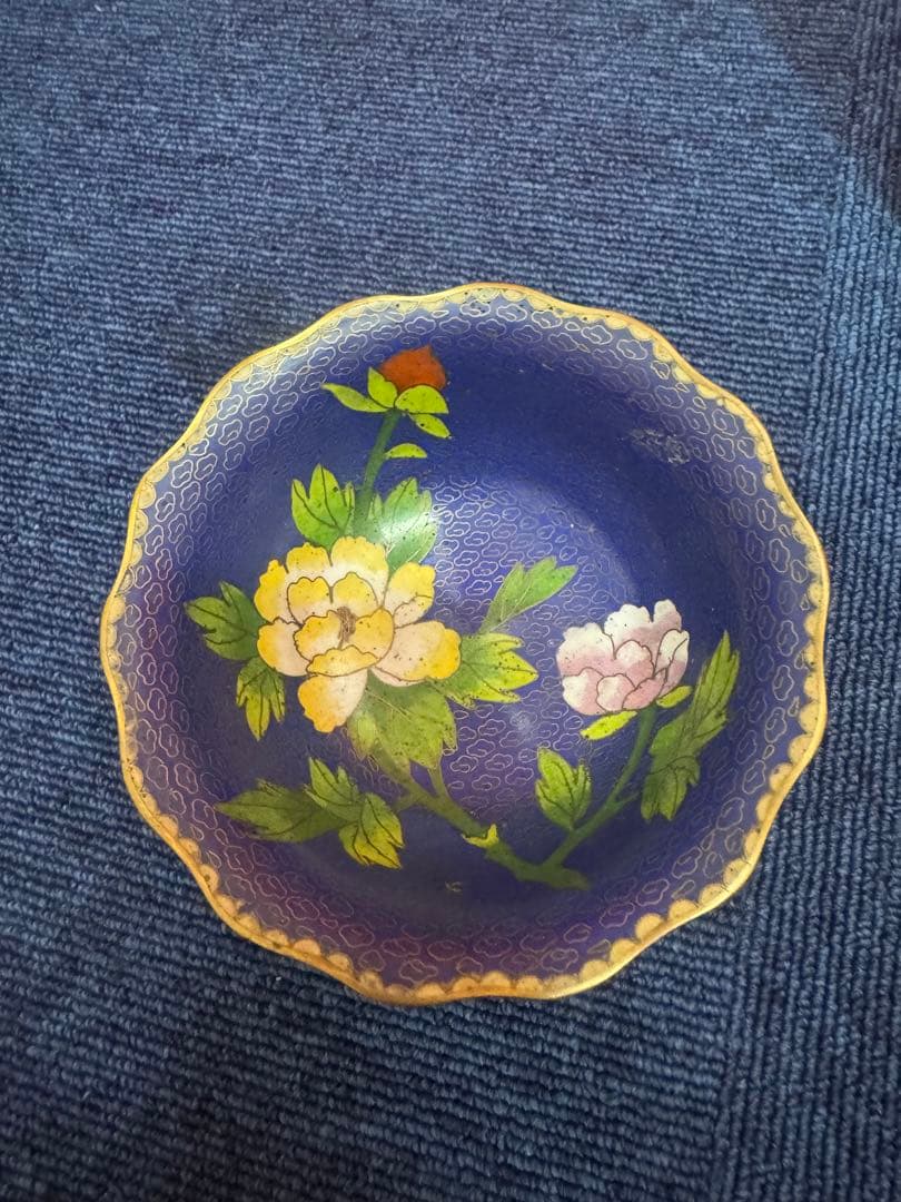 1852   七宝焼　景泰藍　碗1客　茶入1客　フクロウ1客