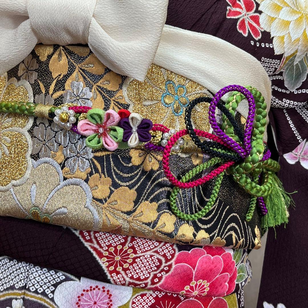 振袖　振り袖　成人式　フルセット　正絹　赤茶　赤　茶　絞り　牡丹　蝶　桜　花柄