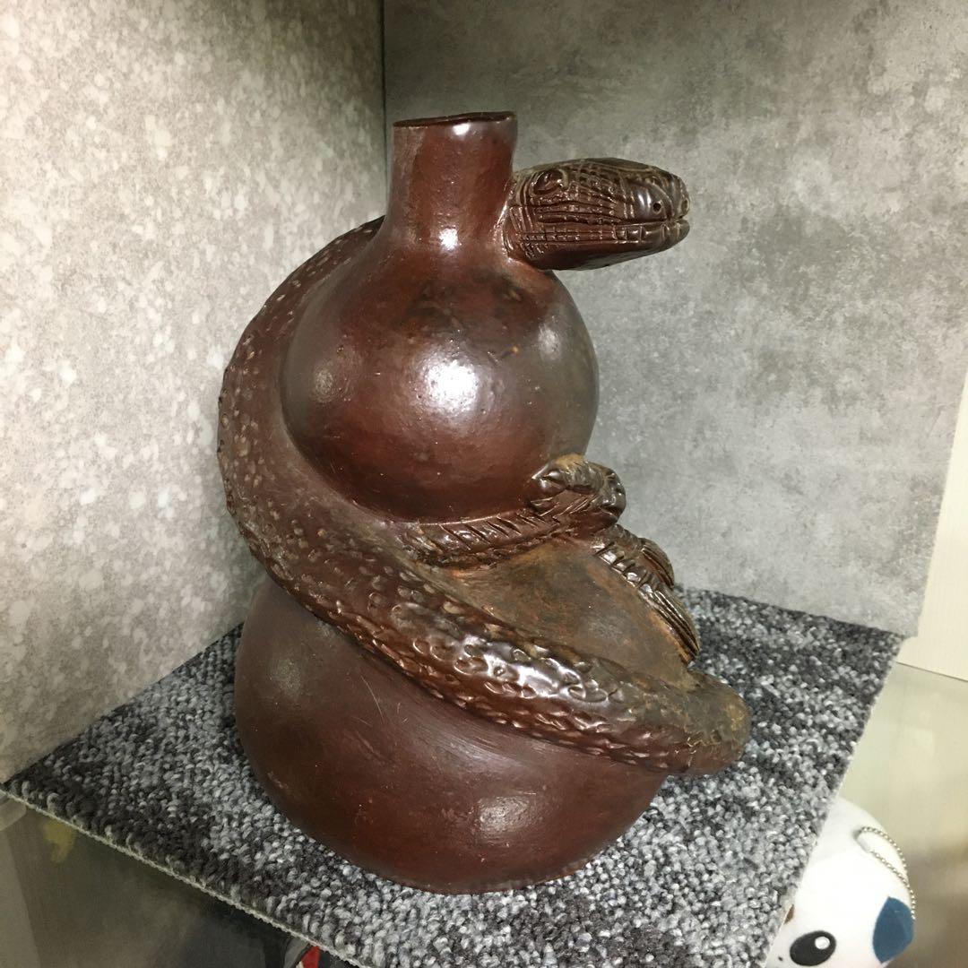 備前焼　巳年　花入　花器　花瓶　一輪挿し　瓢箪　縁起物　へび　ヘビ　蛇　細工物