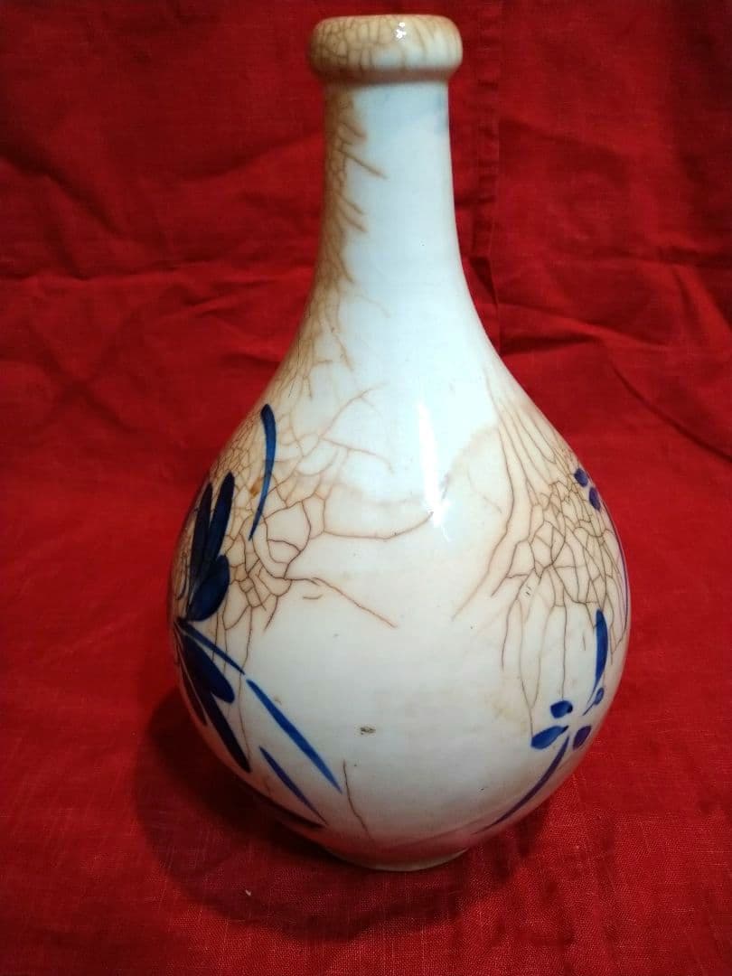 ⬛【山水】８０年前のヴィンテージ・コレクション品・骨董品【昭和の貫入柄花瓶・壺】