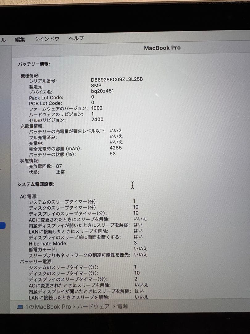美品 充放電87回　MacBook Pro 13inch 2019