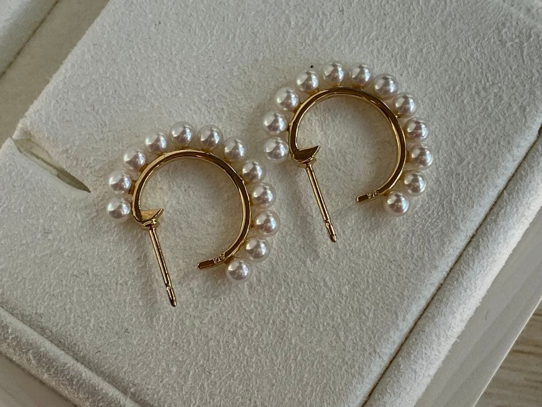 かんかん 　MIKIMOTO K18 アコヤ真珠フープピアス