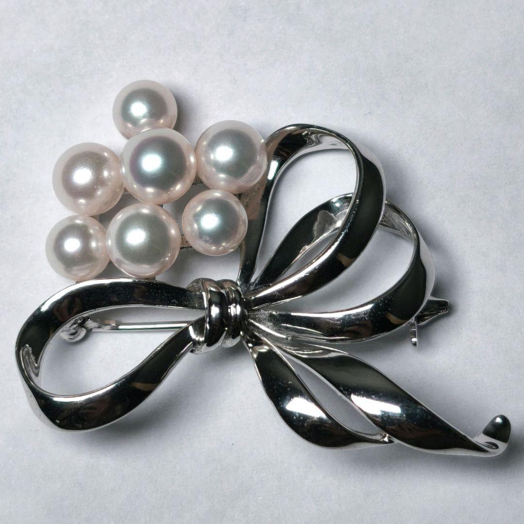 【美品 最高級】ミキモト ブローチ パール リボン 7珠 皇室御用達 正規品