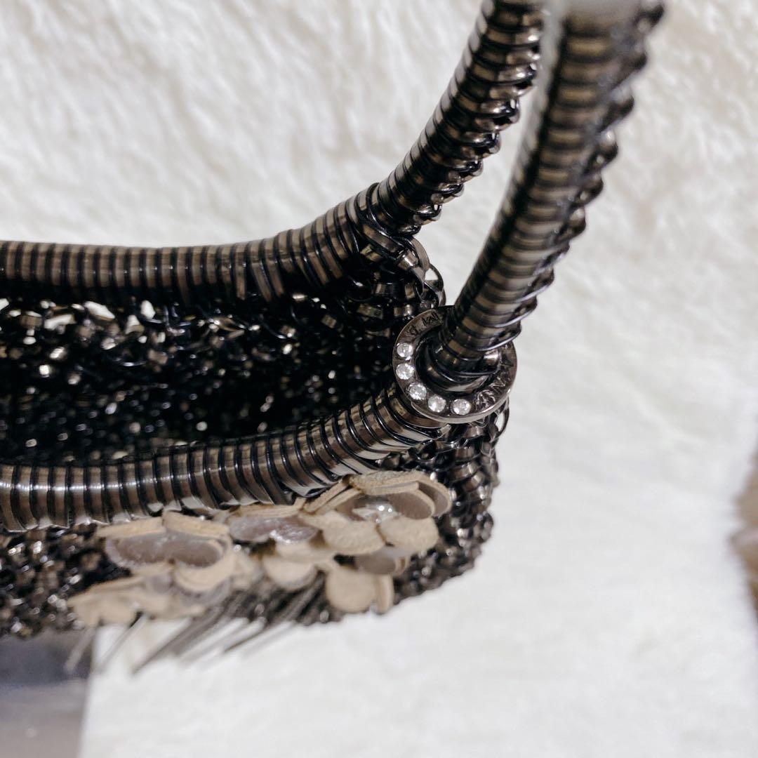 《希少》アンテプリマ ワイヤーバッグ メタリックブラック フラワーモチーフ