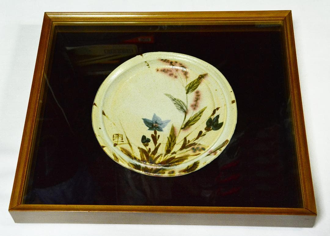 【貴重】人間国宝　加藤卓男　桔梗紋陶額　M259