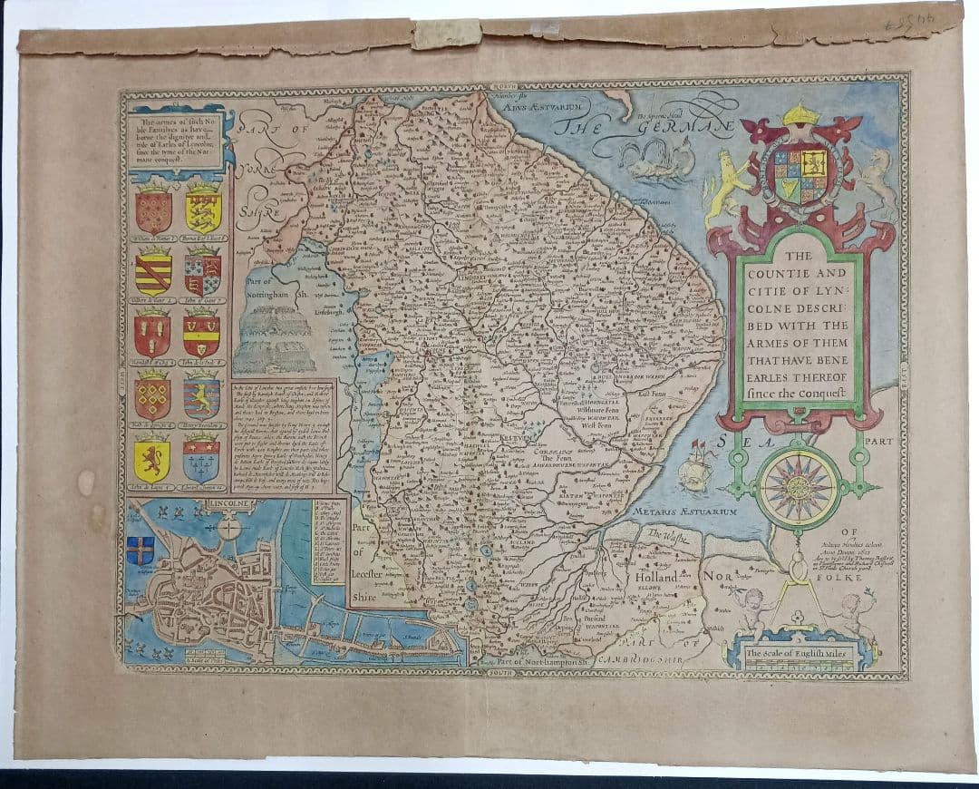 大型作品　西洋古地図　1676年 J. Speed「Lyncolne」