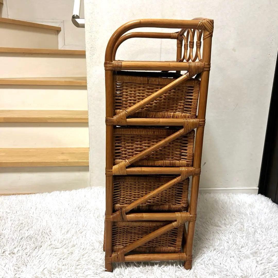 ラタンチェスト 4段 籐家具 ビンテージ　電話台　収納　ラタン　タンス　箪笥