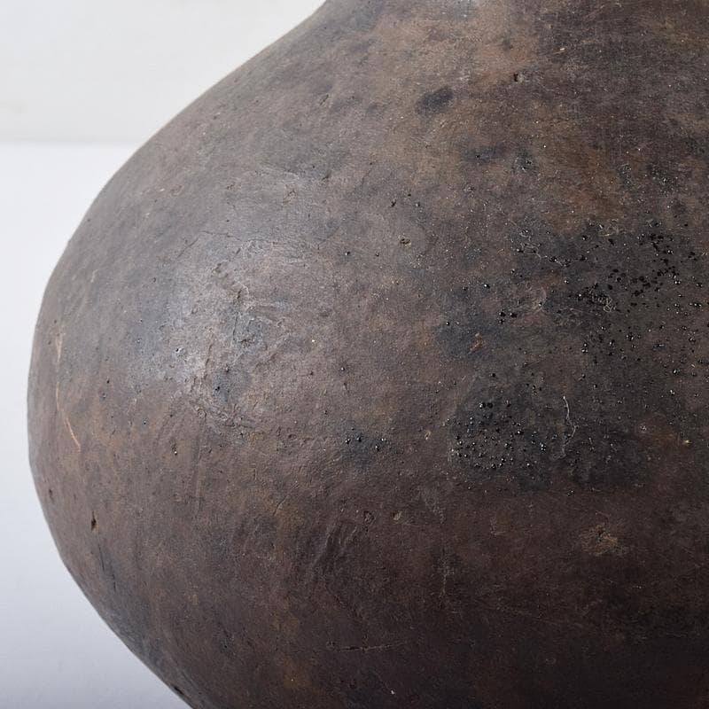 弥生式土器　黒釉　双耳丸瓶　壷　時代箱付　V　R8584B