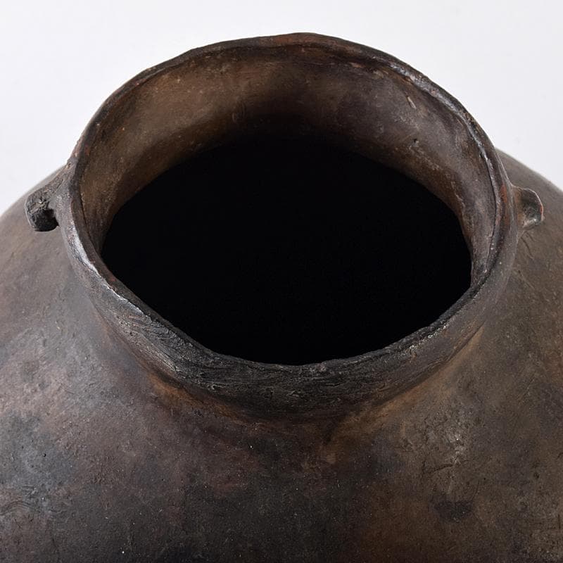 弥生式土器　黒釉　双耳丸瓶　壷　時代箱付　V　R8584B