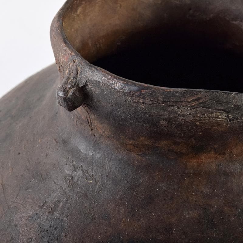 弥生式土器　黒釉　双耳丸瓶　壷　時代箱付　V　R8584B