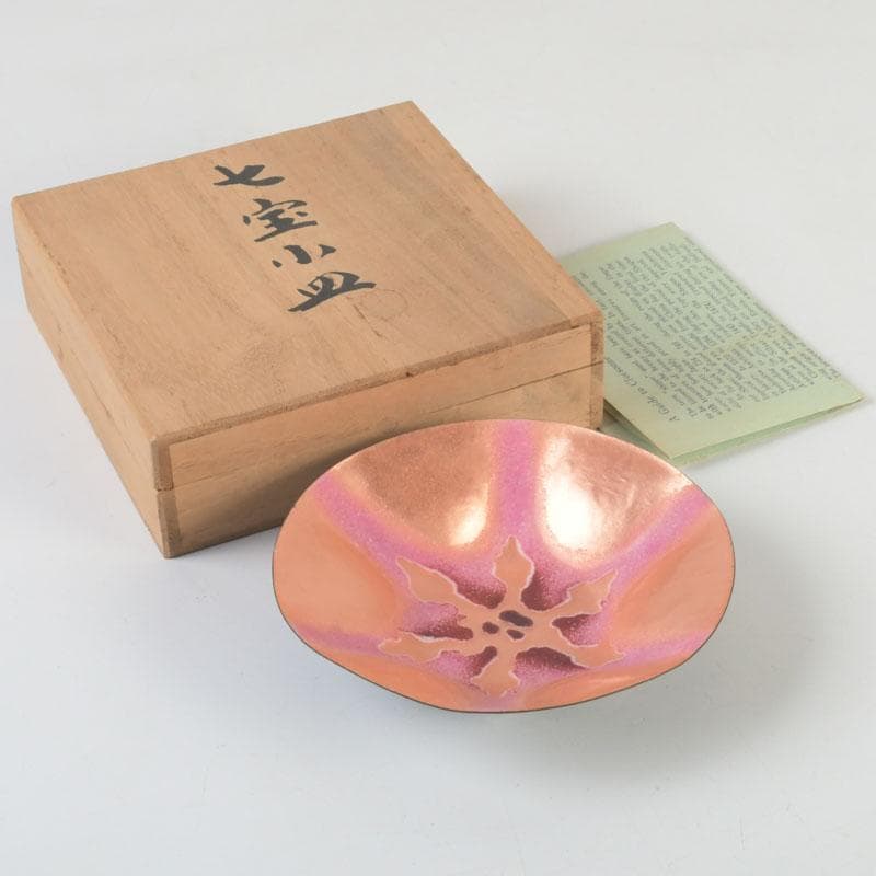 七宝焼　大阪尚美堂造　花形皿　小皿　共箱　V　9806