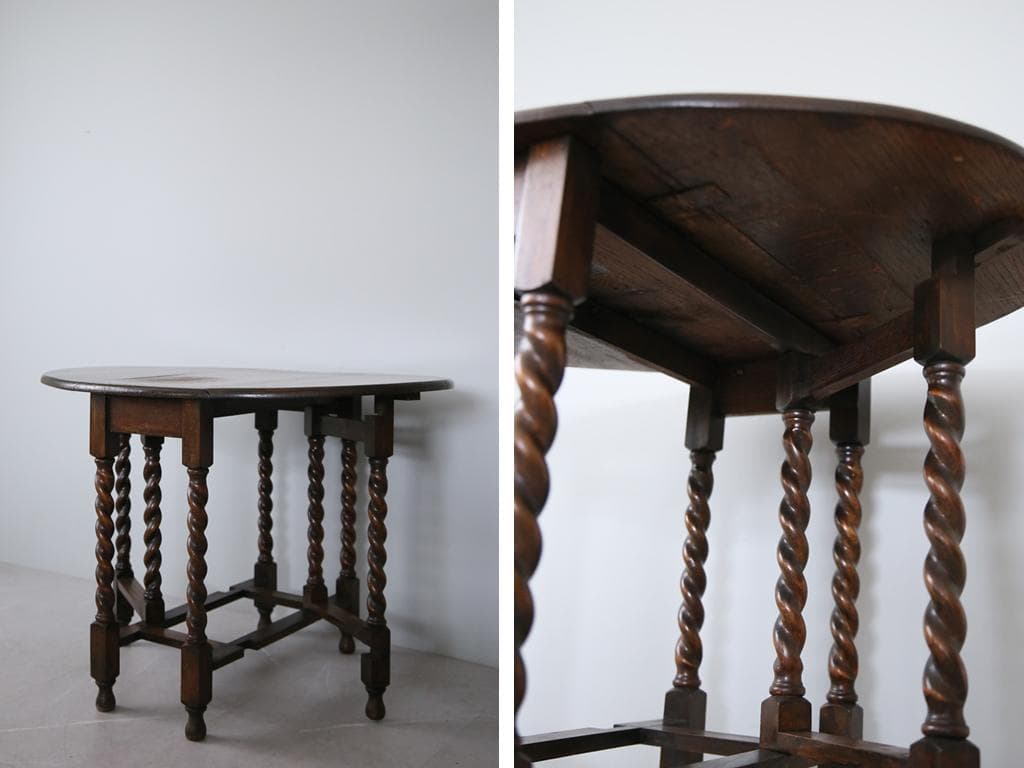 英国アンティーク木製ゲートレッグテーブル/ダイニング机バタフライ(87-126)