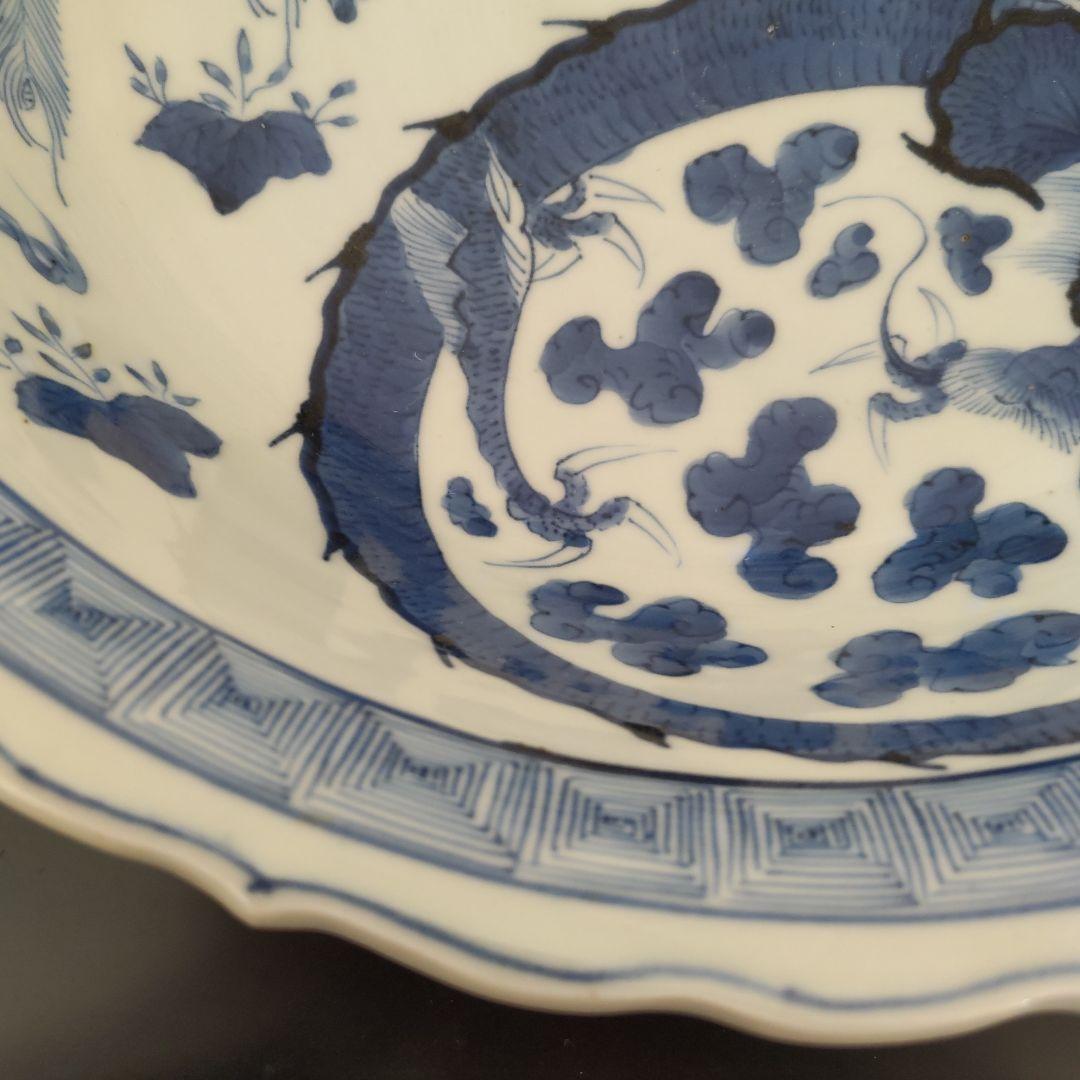 完品の美品　凄く大きい　 古伊万里　江戸期 大鉢　龍と鳳凰図