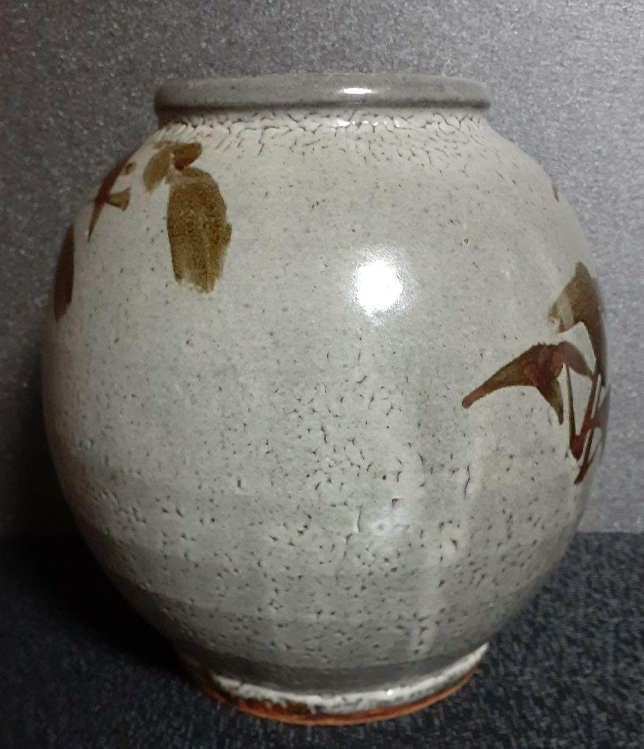 益子焼【木村充】作　並白釉　鉄絵　大壺　【父　師　木村一郎　東武百貨店個展出品作