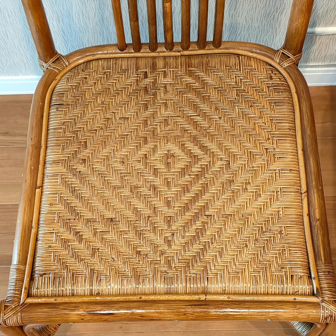 ビンテージラタン　ダイニングテーブルセット　ガラステーブル　椅子2脚付き