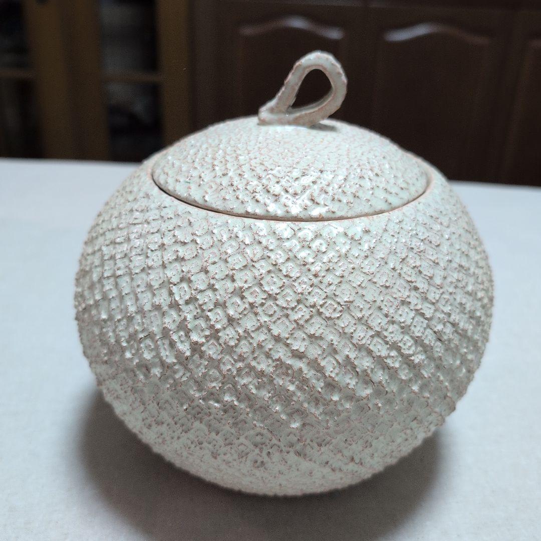 茶道具　大樋焼水指　共蓋　かのこ紋　定甫造　共箱入