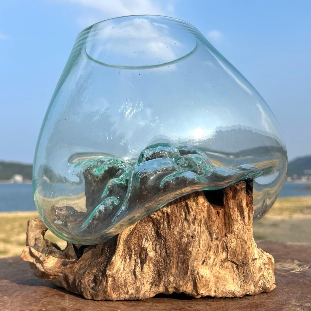 流木ガラスオブジェ大G 花瓶 金魚鉢 ガーデニング フラワーポット 水槽 アート