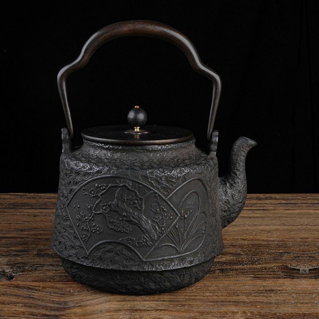 鉄急須 2500ml 梅蘭竹菊 鉄製 急須ホイッスルケトル 鉄瓶 鉄器
