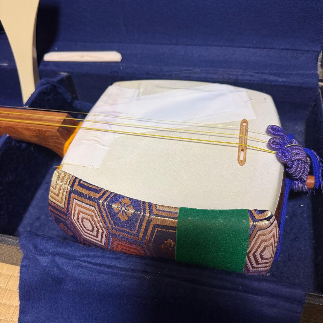 三味線　撥　ケース　3点セット　中棹　花梨　東さわり　破れ有り　初心者　入門