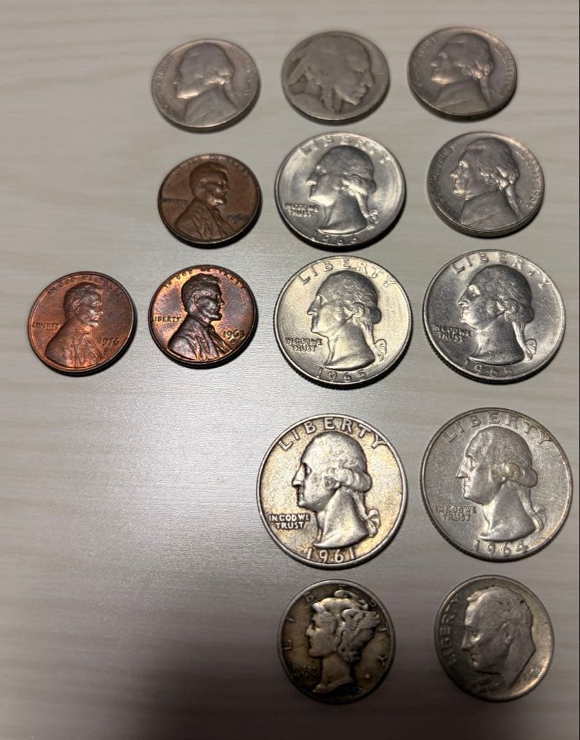 アメリカ銀貨含む古銭14枚まとめ売り 銀90％クォーター＆ダイム入りUSA