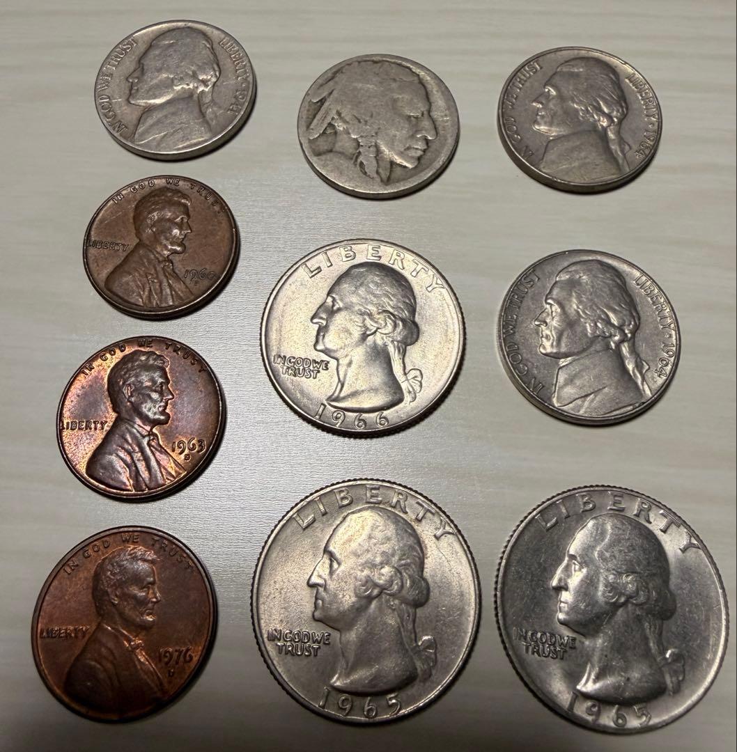 アメリカ銀貨含む古銭14枚まとめ売り 銀90％クォーター＆ダイム入りUSA