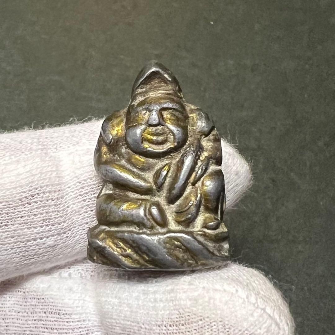 ◎古道具 庵々◎江戸時代後期 古銅製 恵比寿像 懐中仏◎神像豆仏鍍金痕有中空鋳造