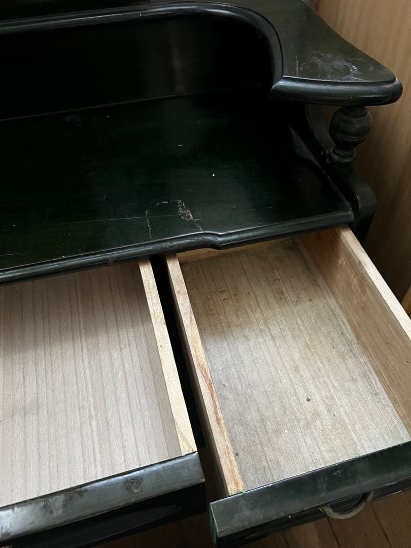 昭和レトロ　深緑色　木製ドレッサー 三面鏡付き