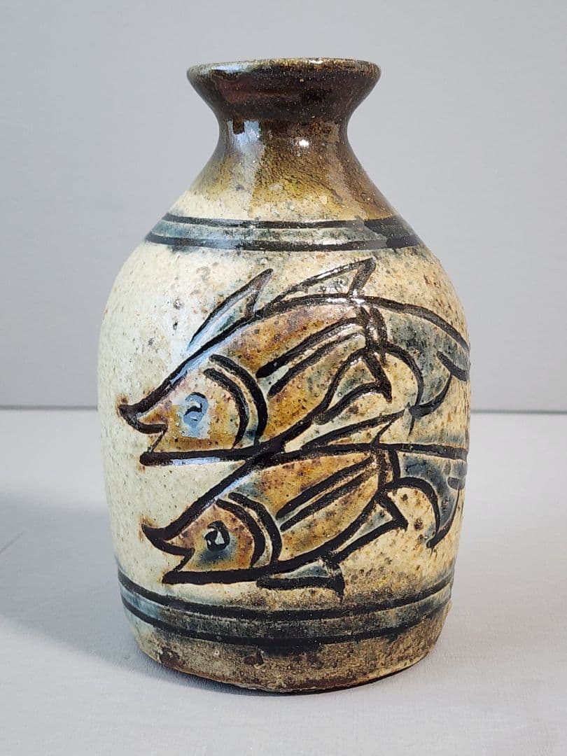 金城次郎 魚文徳利 笑う魚 共箱 栞 人間国宝 壷屋焼